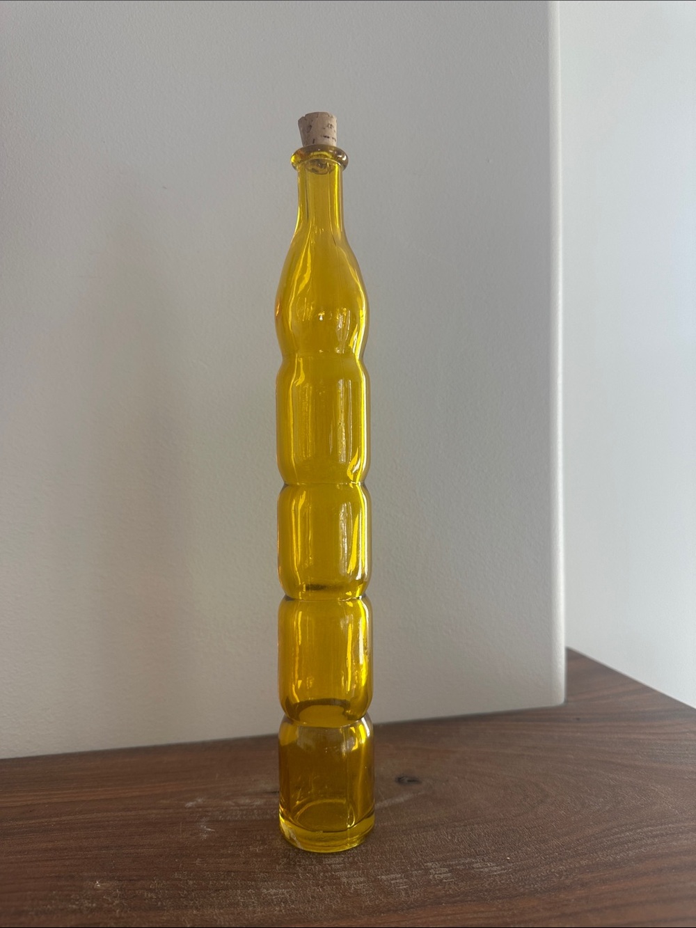 Mid-Century Amber Yellow Stacked Bubble Glass Bottle with Cork